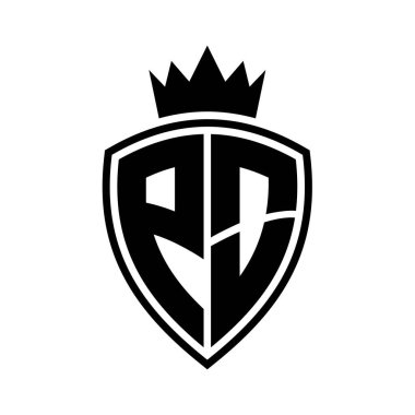 Kalkan ve taç ana hatları siyah ve beyaz renk desenli PO Harfi kalın monogram