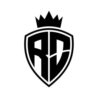 Kalkan ve taç ana hatları siyah ve beyaz renk tasarım şablonu ile RO Harfi kalın monogram