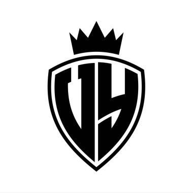 Siyah ve beyaz renkli tasarım şablonu ile kalkan ve taç ana hatlı VY Harfleri kalın monogram