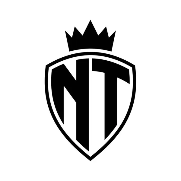 stock image NT Letter bold monogram with shield and crown outline shape with black and white color design template