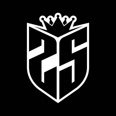 ZS Harf Kalkan şekli ve içinde keskin taç siyah ve beyaz renk tasarım şablonu ile cesur monogram