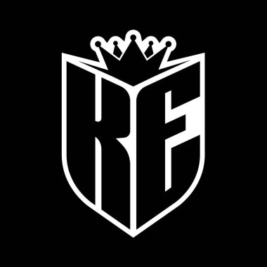 KE Harfi Kalkan şekli ve kalkanın içinde keskin taç siyah ve beyaz renk tasarım şablonu ile cesur monogram