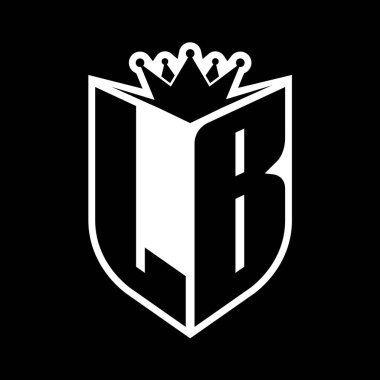 LB Harf Kalkan şekli ve içinde keskin taç siyah ve beyaz renk tasarım şablonu ile kalın monogram