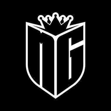 MG Harfi Kalkan şekli ve kalkanın içinde keskin taç siyah ve beyaz renk tasarım şablonu ile kalın monogram