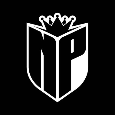 Kalkan şeklindeki kalın harfler ve kalkanın içindeki keskin taç siyah ve beyaz renk tasarım şablonu