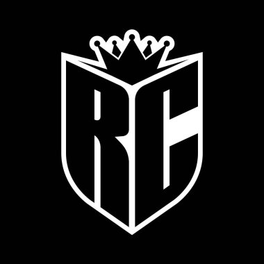 RC Harf Kalkan şekli ve içinde keskin taç siyah ve beyaz renk tasarım şablonu ile kalın monogram