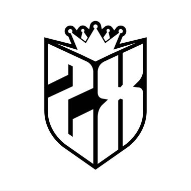 ZX Harfi Kalkan şekli ve kalkanın içinde keskin taç siyah ve beyaz renk tasarım şablonu ile cesur monogram