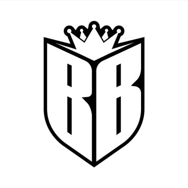 BB Harfi Kalkan şekli ve kalkanın içinde keskin taç siyah beyaz renk tasarım şablonu ile kalın monogram