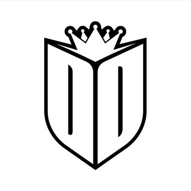 DD Harfi Kalkan şekli ve kalkanın içinde keskin taç siyah ve beyaz renk tasarım şablonu ile kalın monogram