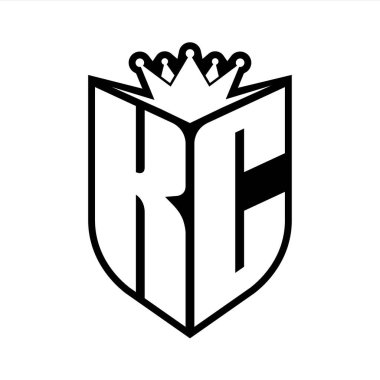 KC Harfi Kalkan şekli ve kalkanın içinde keskin taç siyah ve beyaz renk tasarım şablonu ile cesur monogram