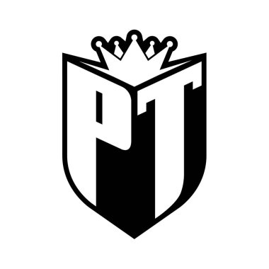 Kalkan şekli ve kalkanın içindeki keskin taç siyah ve beyaz renk tasarım şablonuyla PT Letter koyu monogram