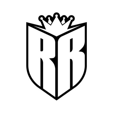 RR Harfi Kalkan şekli ve kalkanın içinde keskin taç siyah ve beyaz renk tasarım şablonu ile kalın monogram