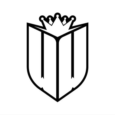 WW Harfi Kalkan şekli ve keskin taç Siyah ve beyaz renk tasarım şablonu