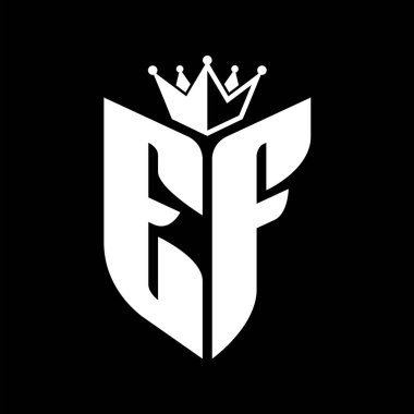 Taçlı siyah beyaz renk desenli EF Harf monogramı