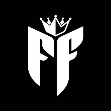 FF Harf monogramı, kaplama siyah ve beyaz renk tasarım şablonu ile kalkan şeklinde