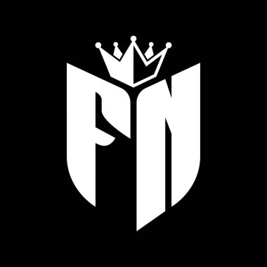 FN Harf monogramı, kaplama siyah ve beyaz renk tasarım şablonu ile kalkan şeklinde