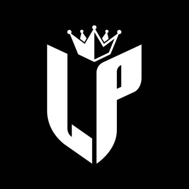 LP Harf monogramı, kaplama siyah ve beyaz renk tasarım şablonu ile kalkan şeklinde