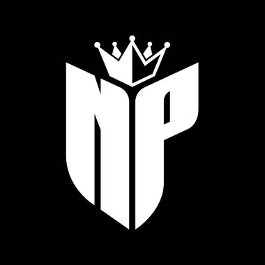 Siyah ve beyaz kaplama renk desenli kalkan şekilli NP Harf monogramı