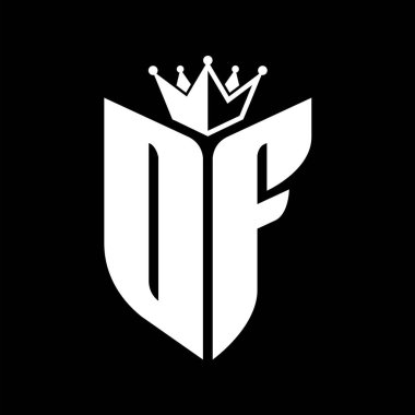 Taçlı siyah-beyaz renk desenli kalkan şekilli harflerin monogramı