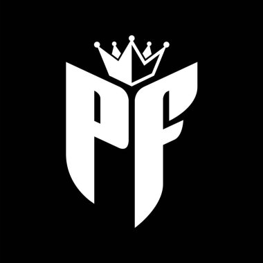 Taçlı siyah ve beyaz renk desenli kalkan şekilli PF Harf başlığı