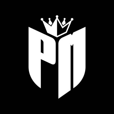 Başbakanlık Harfleri simgesi ve taç siyah-beyaz renk tasarım şablonu ile kalkan şekli