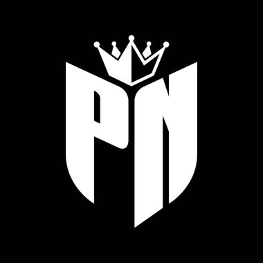 Taçlı siyah ve beyaz renk desenli PN Harf monogramı