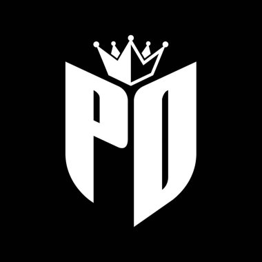 Taçlı siyah beyaz renk desenli kalkan şekilli PO Harfi monogramı