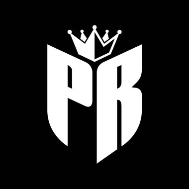 Kalkan şekilli halkla ilişkiler harfleri siyah ve beyaz renk tasarım şablonu