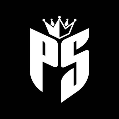 PS Harf monogramı, kaplama siyah ve beyaz renk tasarım şablonu ile kalkan şeklinde