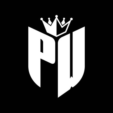 Taçlı siyah beyaz renk desenli PW Harf monogramı