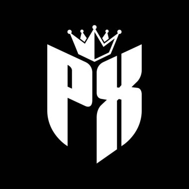 Taçlı siyah ve beyaz renk desenli PX Harf monogramı