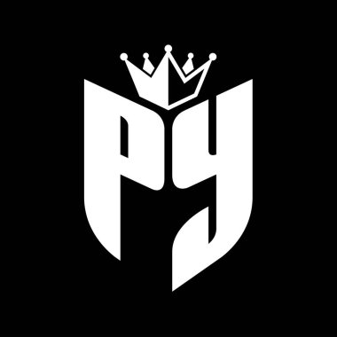 Taçlı siyah ve beyaz renk desenli PY Harf monogramı