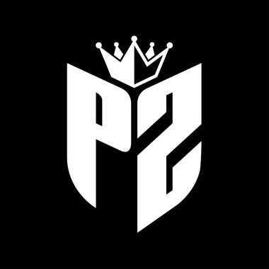 Taçlı siyah ve beyaz renk desenli PZ Harf monogramı