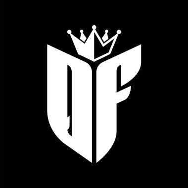 QF Harf simgesi, taç siyah ve beyaz renk şablonu ile kalkan şeklinde.