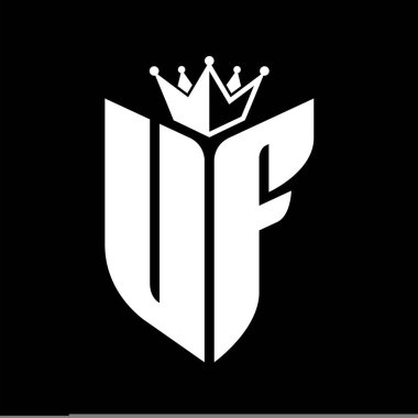 Taçlı siyah ve beyaz renk desenli kalkan şekilli UF Harf başlığı