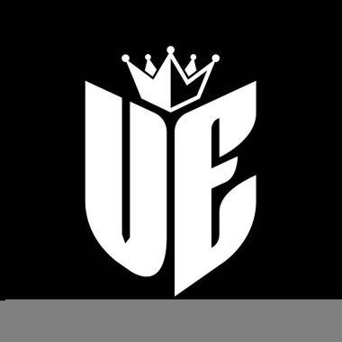 VE Harf monogramı, kaplama siyah ve beyaz renk tasarım şablonu ile kalkan şeklinde