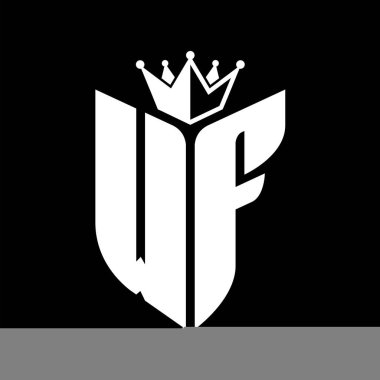 Taçlı siyah beyaz renk desenli WF Harf monogramı