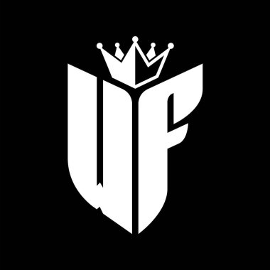 Taçlı siyah beyaz renk desenli WF Harf monogramı