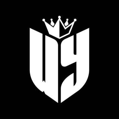 WY Harf simgesi simgesi siyah ve beyaz renk şablonu ile kalkan şekilli