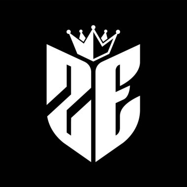 ZE Harf simgesi, taç siyah ve beyaz renk şablonu ile kalkan şeklinde.