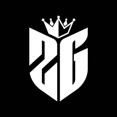 Taçlı siyah ve beyaz renk desenli kalkan şekilli ZG Harf monogramı