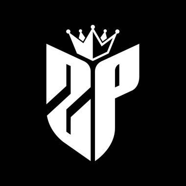 Taçlı siyah beyaz renk desenli kalkan şekilli ZP Harf başlığı