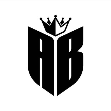 AB Letter monogram with shield shape with crown black and white color design template clipart