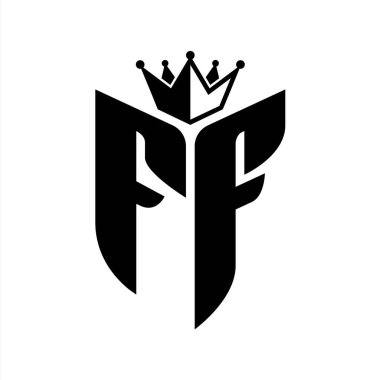 FF Harf monogramı, kaplama siyah ve beyaz renk tasarım şablonu ile kalkan şeklinde