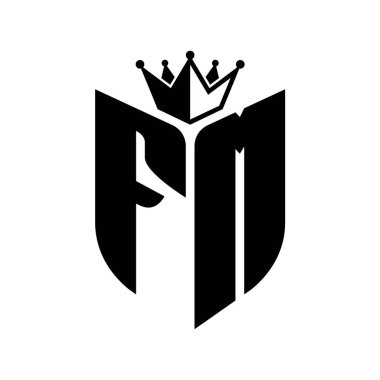 FM Harf monogramı, kaplama siyah ve beyaz renk tasarım şablonu ile kalkan şeklinde