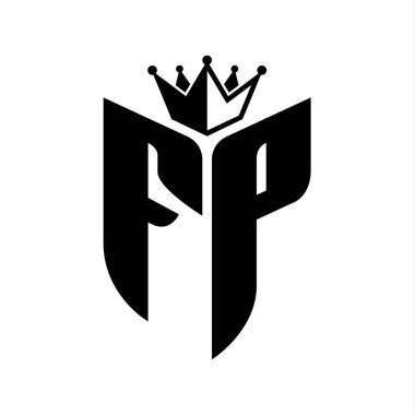 FP Harf monogramı, kaplama siyah ve beyaz renk tasarım şablonu ile kalkan şeklinde