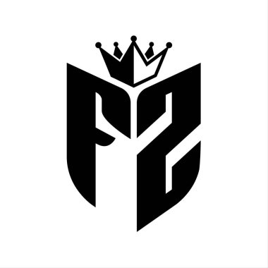 Taçlı siyah beyaz renk desenli kalkan şekilli FZ Harf monogramı