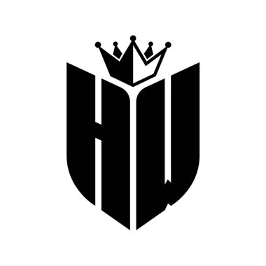 HW Letter monogram with shield shape with crown black and white color design template clipart