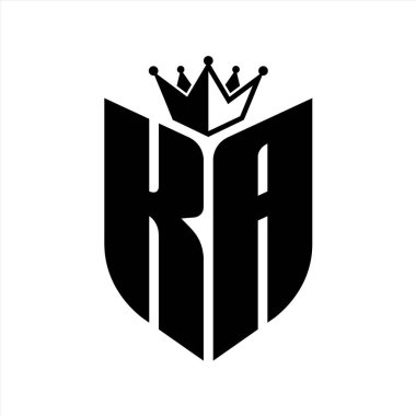 KA Harf monogramı, kaplama siyah ve beyaz renk tasarım şablonu ile kalkan şeklinde