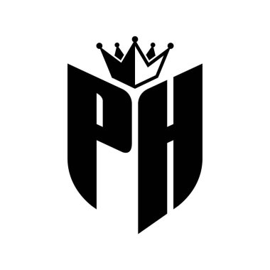 Taçlı siyah beyaz renk desenli PH Harf monogramı